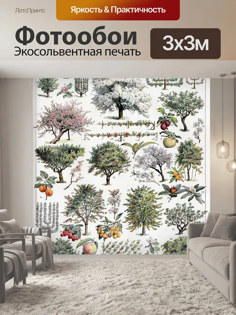 Фотообои Винтажные плакатные деревья ботанические