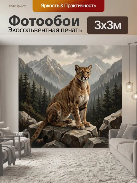 Фотообои Лесной пантера на горной скале