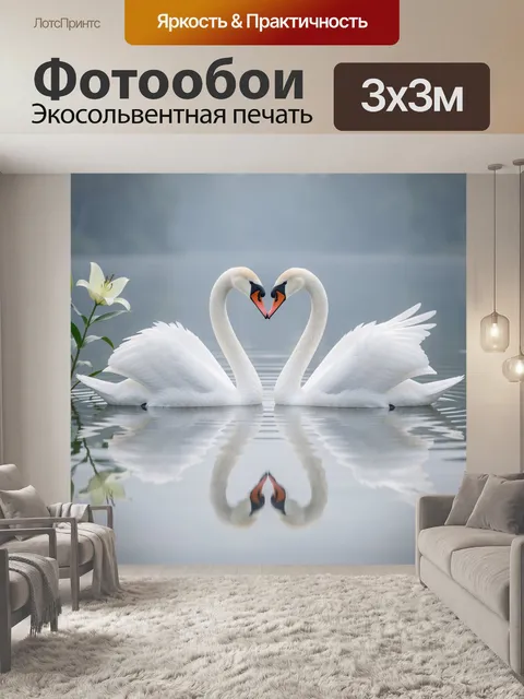 Фотообои Пара лебедей у воды