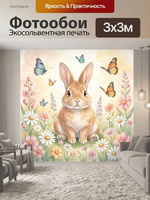 Фотообои Кролик среди весенних цветов