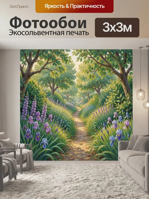 Фотообои Лесная тропа среди ирисов