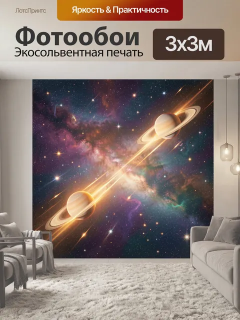 Фотообои Космические планеты и световые лучи