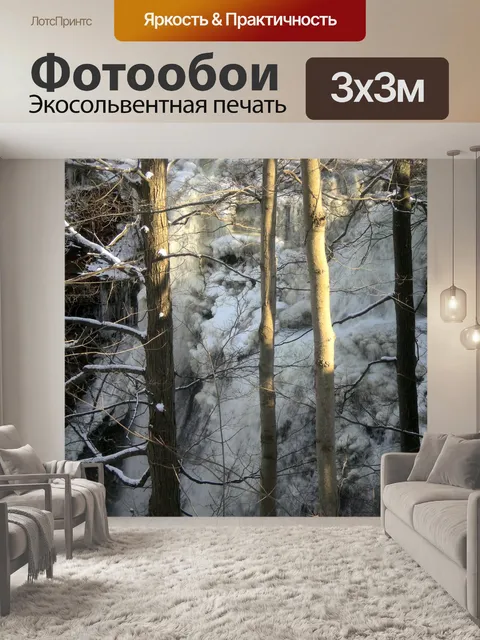 Фотообои Замерзший водопад через деревья