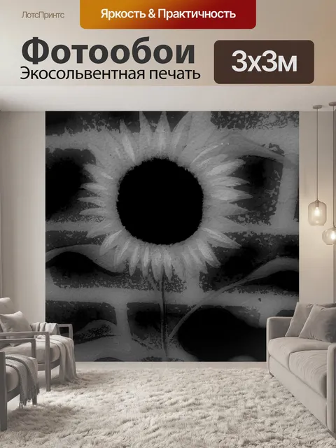 Фотообои черно-белый подсолнух