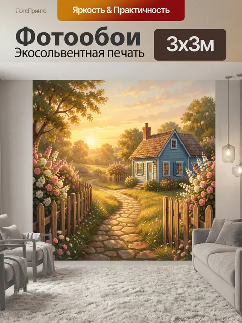 Фотообои Голубой домик среди роз