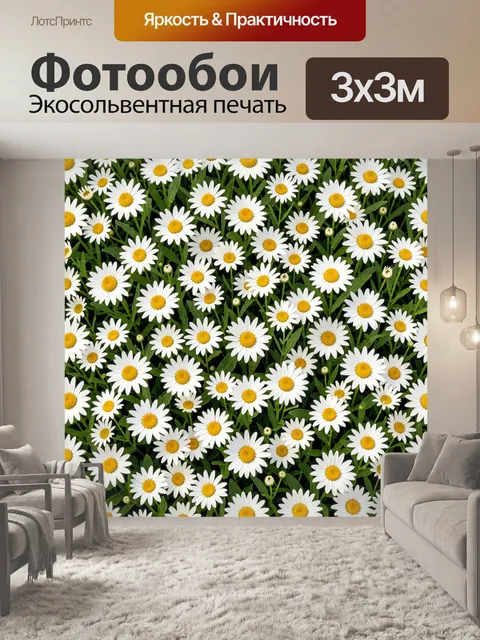 Фотообои Поле ромашек крупным планом