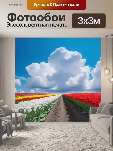 Фотообои тюльпаны на фоне ярких летних облаков