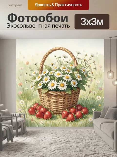 Фотообои Корзина ромашек и клубники