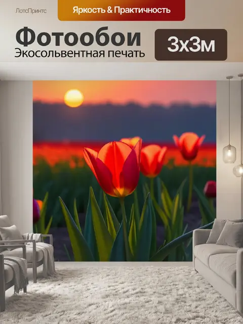 Фотообои тюльпаны с последними лучами заката
