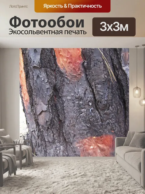 Фотообои черные участки обугленной коры сосны