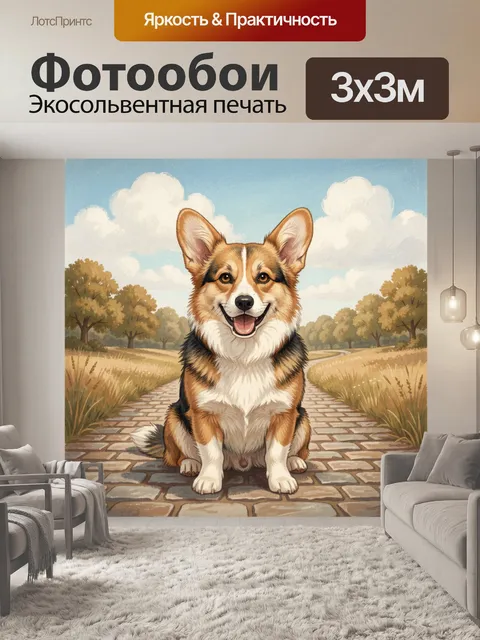 Фотообои Улыбающийся корги на дорожке