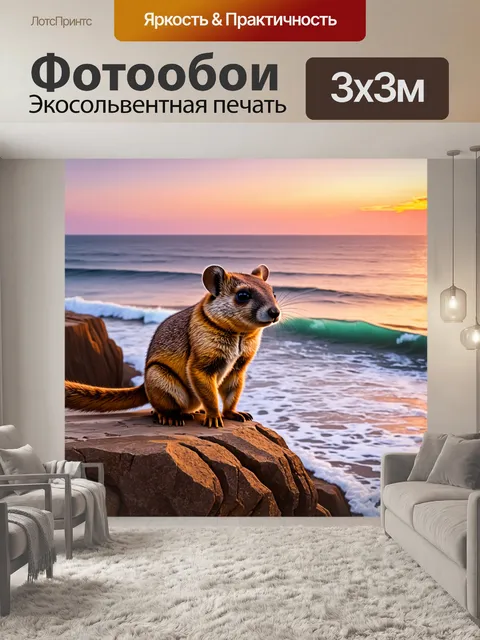 Фотообои даман на скалистом утесе у моря, наслаждающийся вечерним закатом