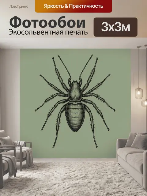 Фотообои Графический паук на зеленом фоне