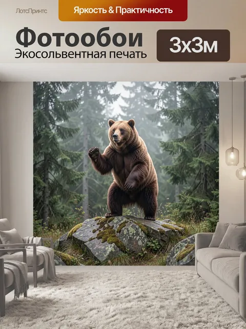 Фотообои Бурый медведь в хвойном лесу