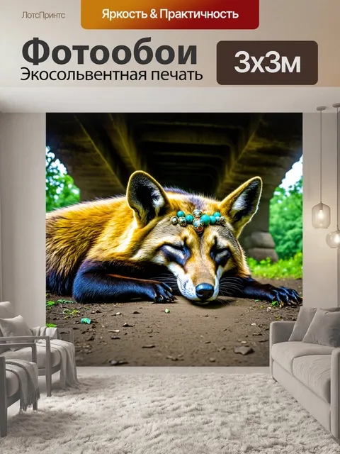 Фотообои животные в стиле готический: великолепный росомаха с бусами, спящая под старым мостом