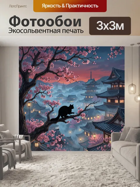 Фотообои Японский город под цветущей сакурой