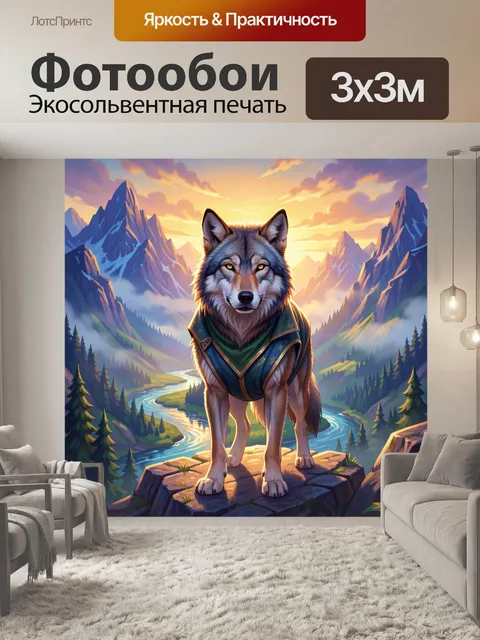 Фотообои Волк на фоне горного рассвета