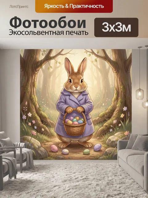 Фотообои Кролик с корзиной пасхальных яиц