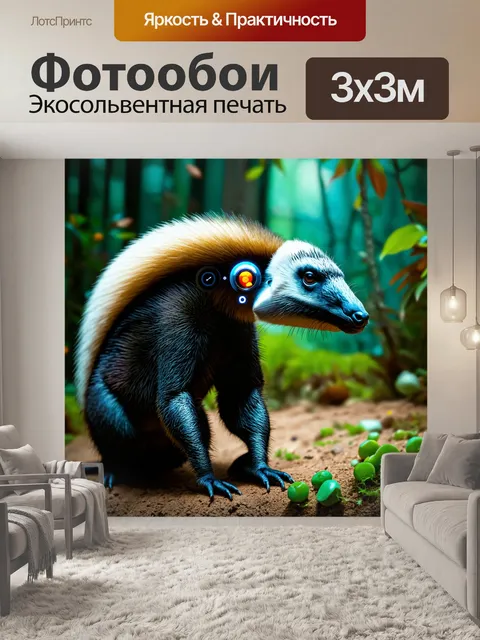 Фотообои животные в стиле киберпанк, муравьеды с интерфейсами и вирусами на теле
