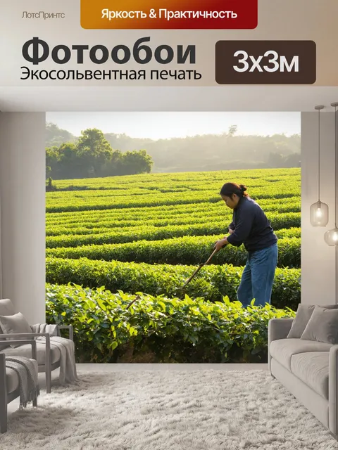Фотообои китай представляют собой великолепные чайные поля, овеянные свежим ветром, когда чай собирается вручную