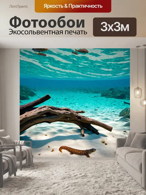 Фотообои море в стиле викторианский: прозрачная вода, в которой видны морские существа и коряги на дне