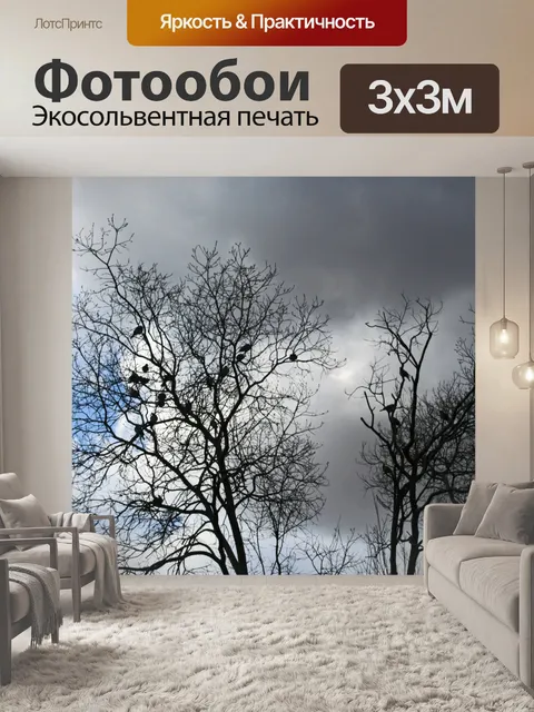 Фотообои птицы сидели на голых деревьев