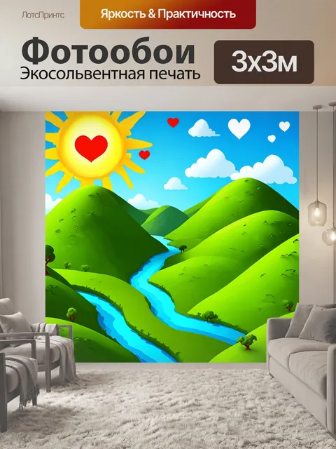 Фотообои "пейзаж пейзаж в стиле эмодзи: яркое утреннее солнце