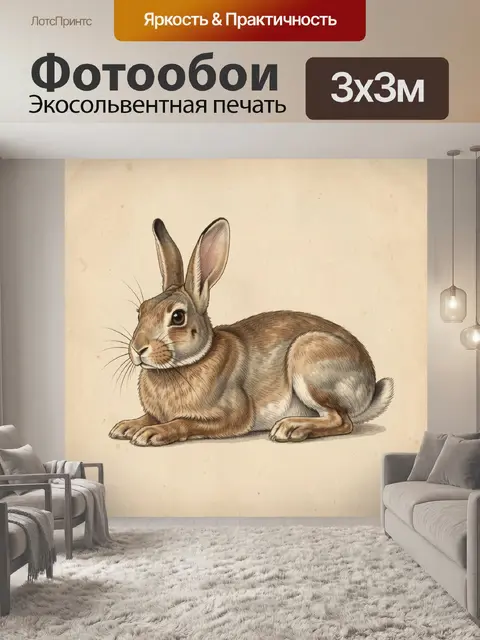 Фотообои Реалистичный заяц в покое