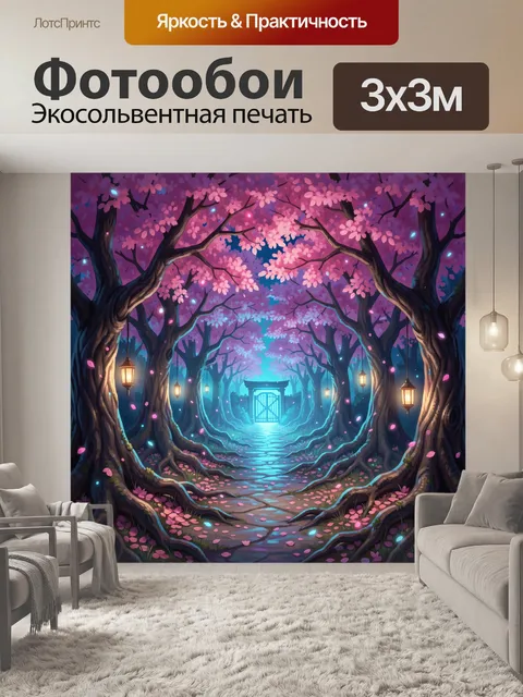 Фотообои Аллея цветущих сакур ночью