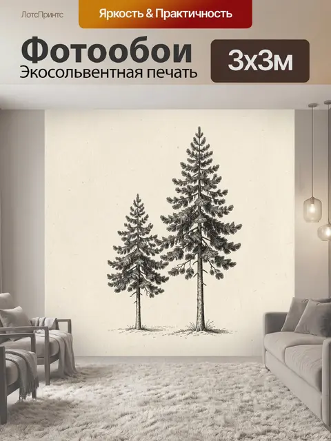 Фотообои Две еловые сосны в лесу
