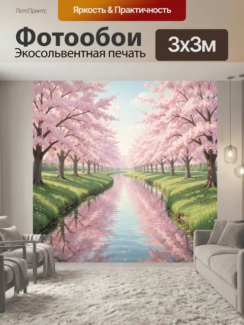 Фотообои Сакура вдоль розового канала