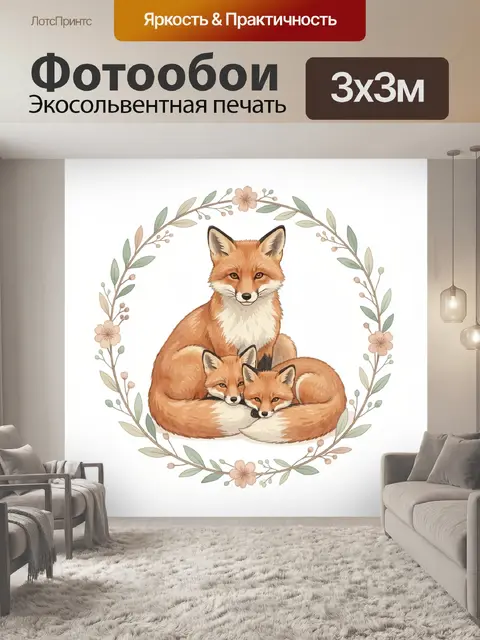 Фотообои Лисы в цветочном венке
