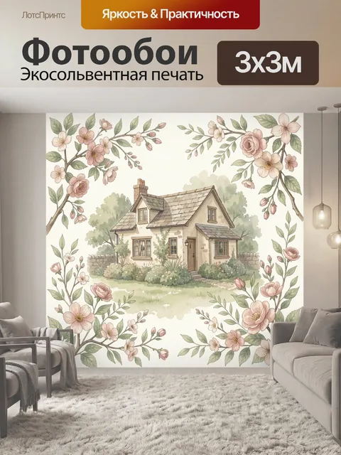 Фотообои Цветущая усадьба в цветочной рамке