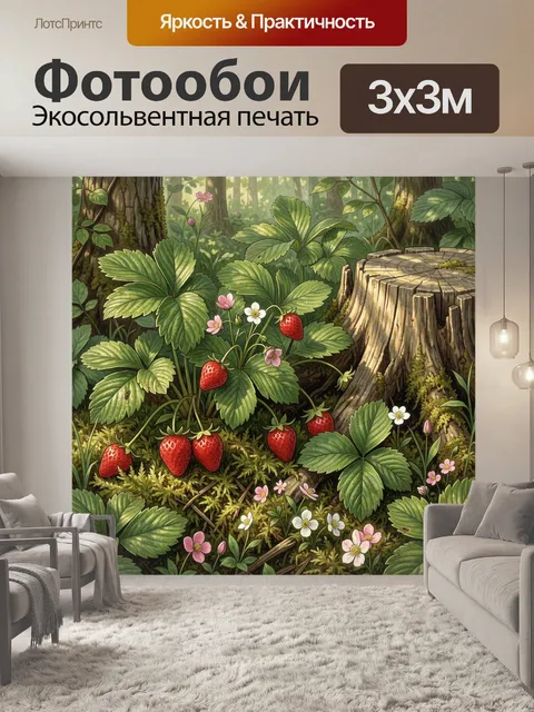 Фотообои Лесная земляника у пня