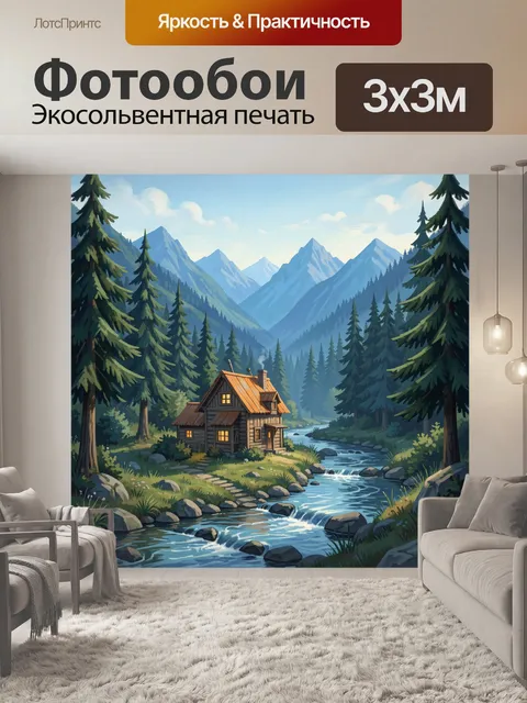 Фотообои Домик у горной реки
