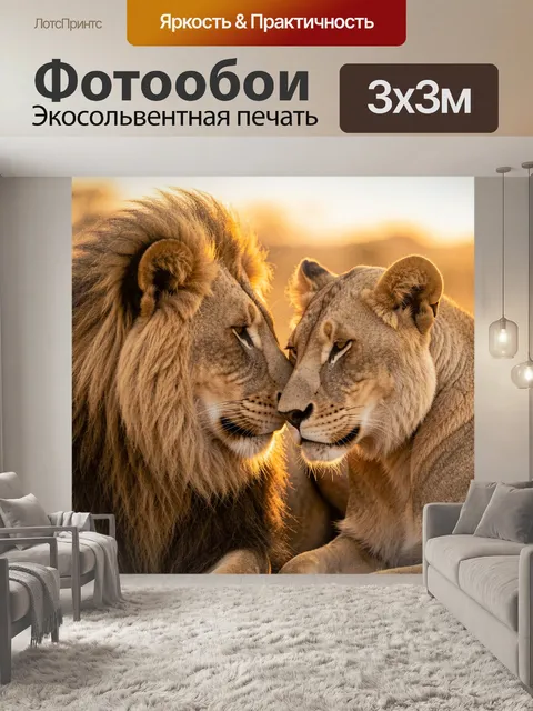 Фотообои Пара львов в золотом свете
