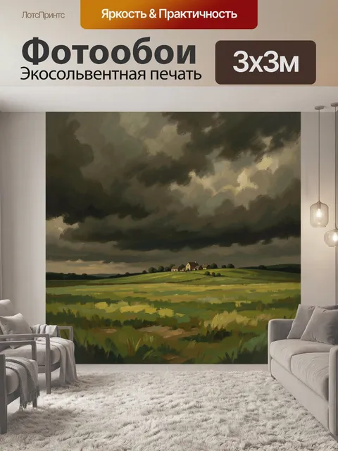 Фотообои Драматическое поле под грозовым небом