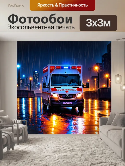 Фотообои скорая помощь на фоне ночного города