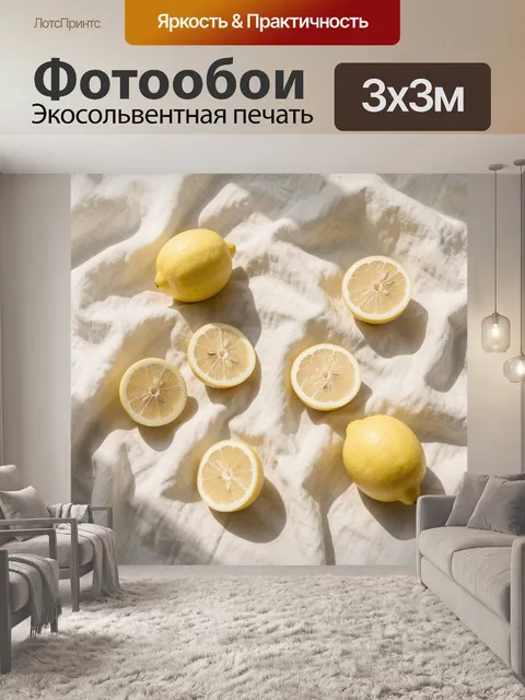 Фотообои Лимоны на светлом текстиле