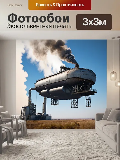 Фотообои космос в стиле дизельпанк с облаками дыма и паром