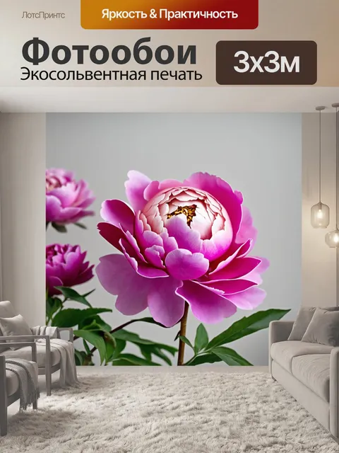Фотообои пионы, выполненные в стиле минимализма, с акцентом на простоту и элегантность