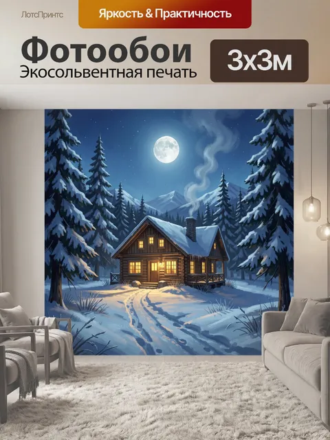 Фотообои Зимний домик в лесу