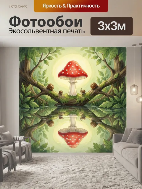 Фотообои Мухомор у лесного ручья