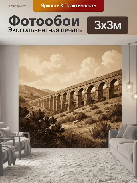 Фотообои Древний арочный мост над холмами