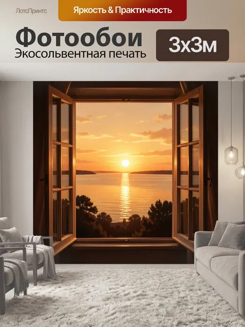 Фотообои Закат над морем из окна