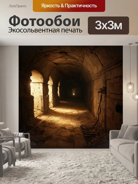 Фотообои парижские катакомбы, таинственная атмосфера и интересные текстуры, выполнено в технике цифрового искусства с…