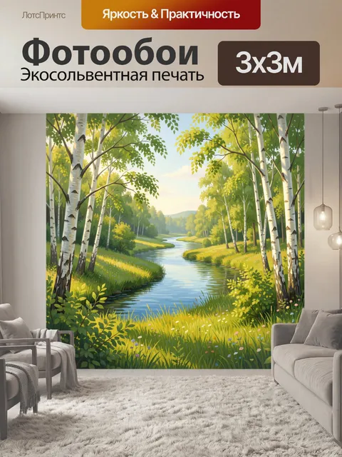 Фотообои Лесная река среди берёз