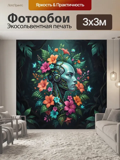 Фотообои Киборг среди тропических цветов