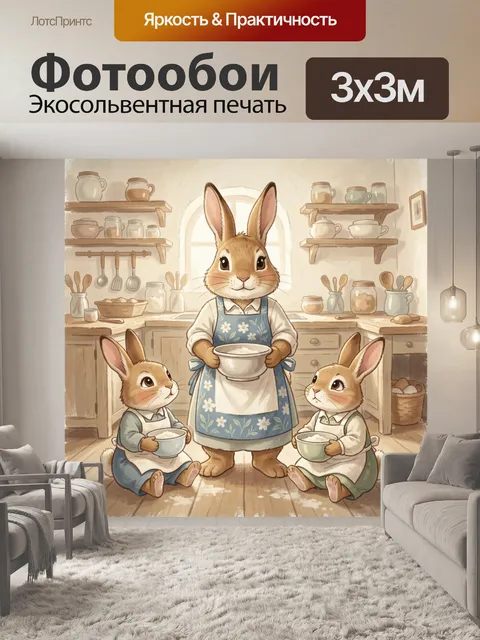 Фотообои Семья зайцев на кухне