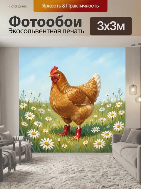 Фотообои Петух в поле ромашек